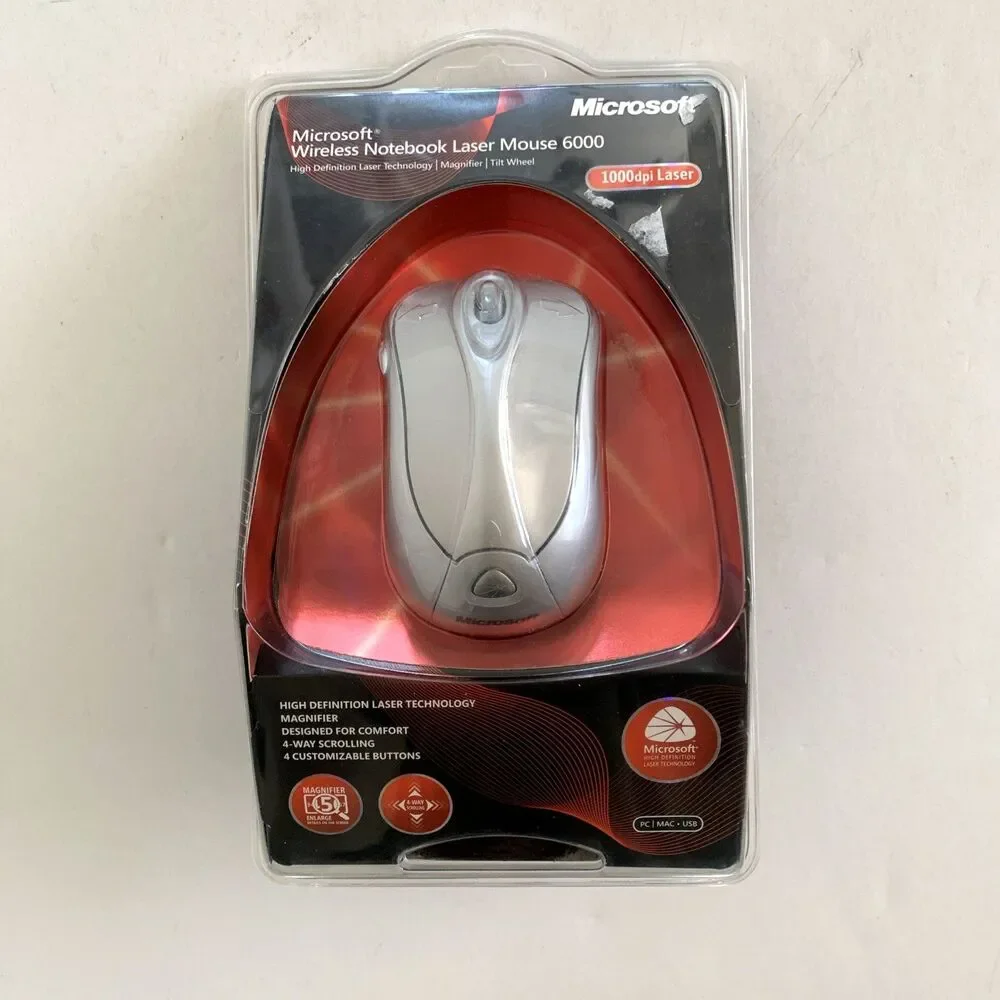 New Microsoft Wireless Notebook Laser Mouse 6000 Model 1054, 1051 (B5W-00006)